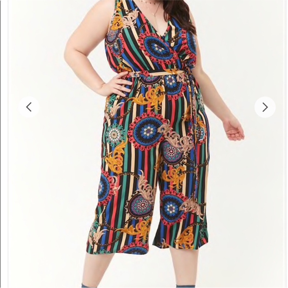 Plus Size Colorful Striped Brocade Print Jumpsuit